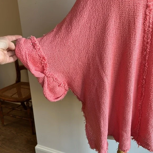 Anthropologie oversized, cotton sweater, raw edge, loose knit cowl neck Medium - Picture 7 of 8